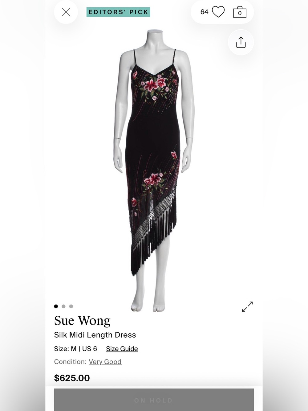Vintage - Black Backless Dress w/ Floral Embroidery & Asymmetrical Fringe Sz.S